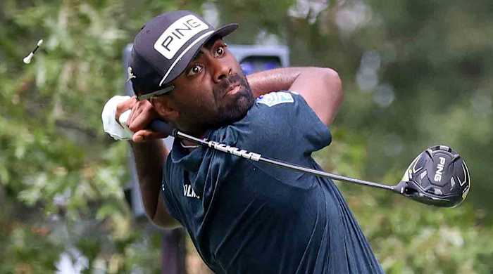 Sahith Theegala is pictured during the 2023 FedEx St. Jude Championship at TPC Southwind in Memphis, Tenn.
